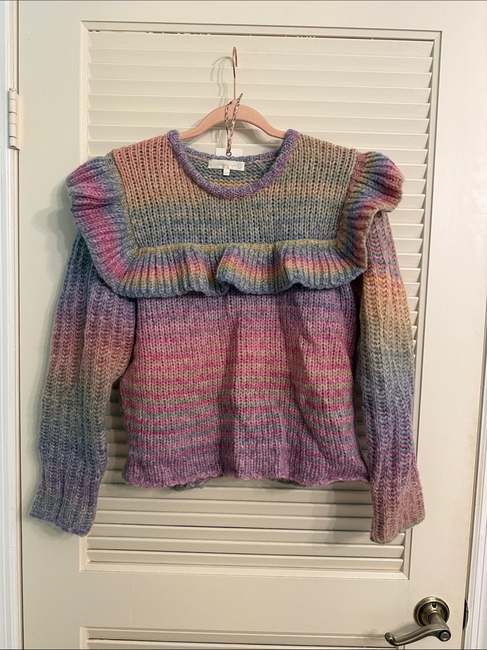 LoveShackFancy Yumi Rainbow Pullover Ruffle Sweater Large NWOT